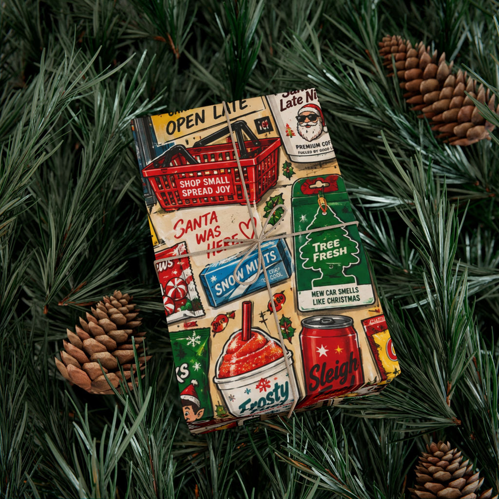 Christmas Convenience Store Wrapping Paper – Retro Holiday Snacks & Corner Store Gift Wrap