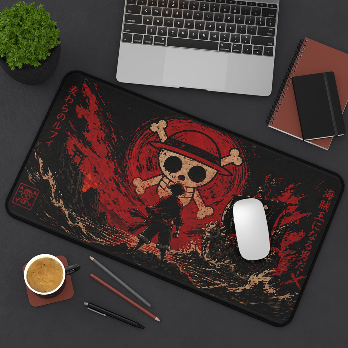 One Piece Inspired Pirate Skull Silhouette Desk Mat | Anime Pirate Flag Mousepad