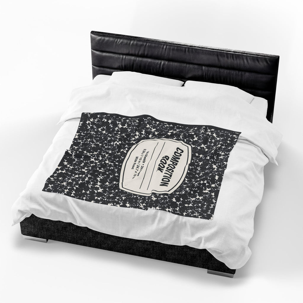 Composition Book Cover Velveteen Blanket | Black Marble Notebook Pattern