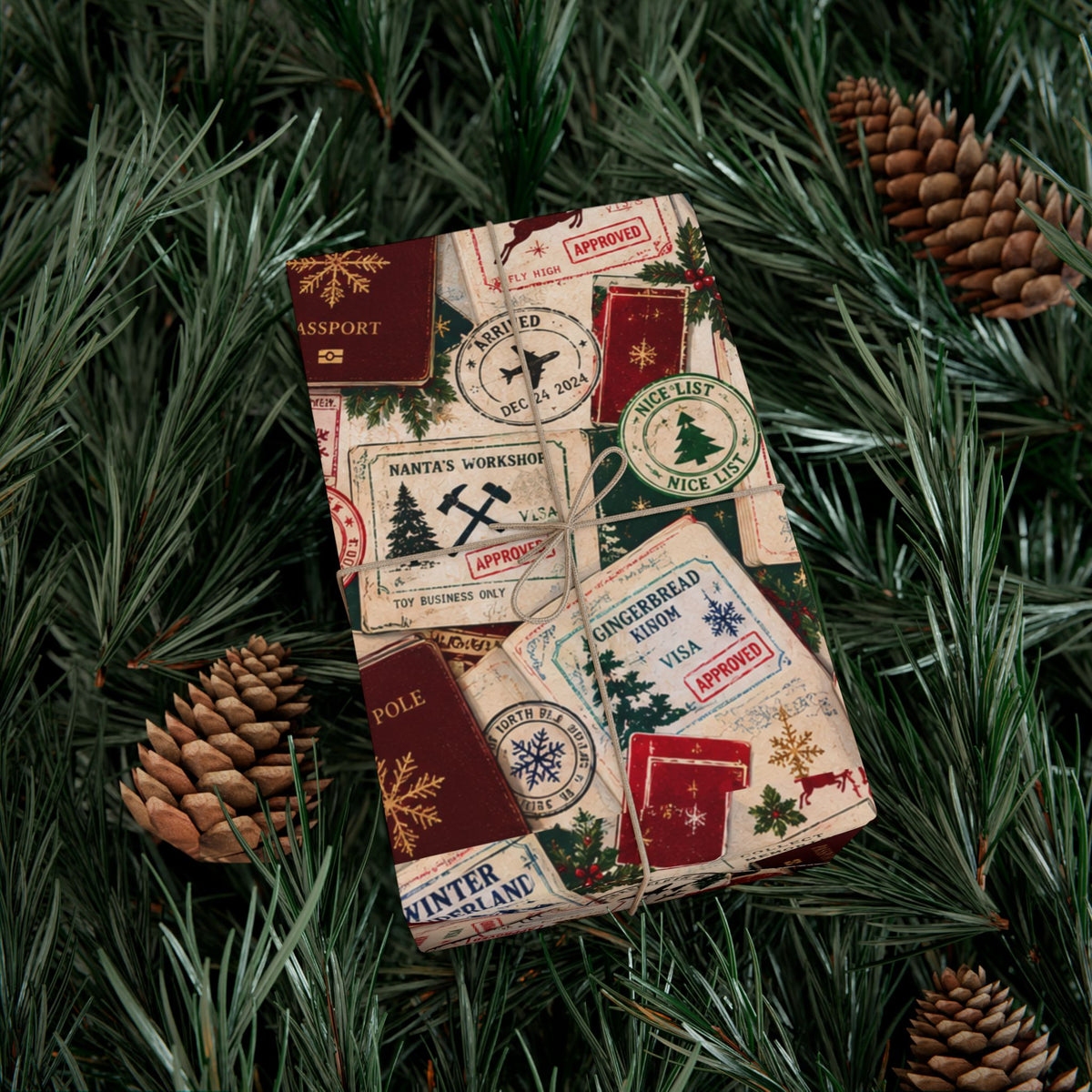 Christmas Passport Wrapping Paper – North Pole Holiday Travel Gift Wrap