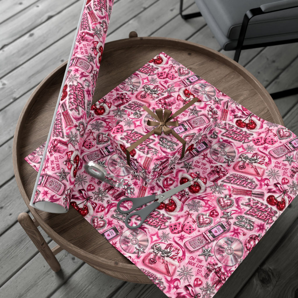 Xmas Baby Y2K Christmas Wrapping Paper – Pink Chrome 2000s Holiday Gift Wrap