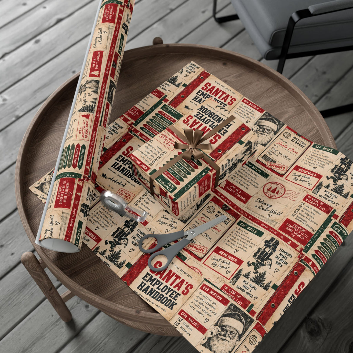 Santa’s Employee Handbook Christmas Wrapping Paper – Funny North Pole Office Holiday Gift Wrap
