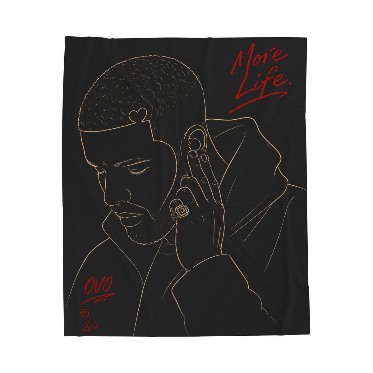 Drake Minimal Line Art Portrait with Red Script Velveteen Plush Blanket