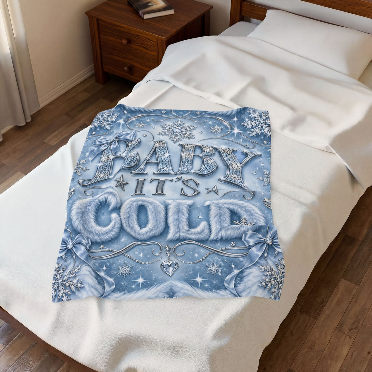 Baby It's Cold Velveteen Plush Blanket — Cozy Winter Snowflake Throw