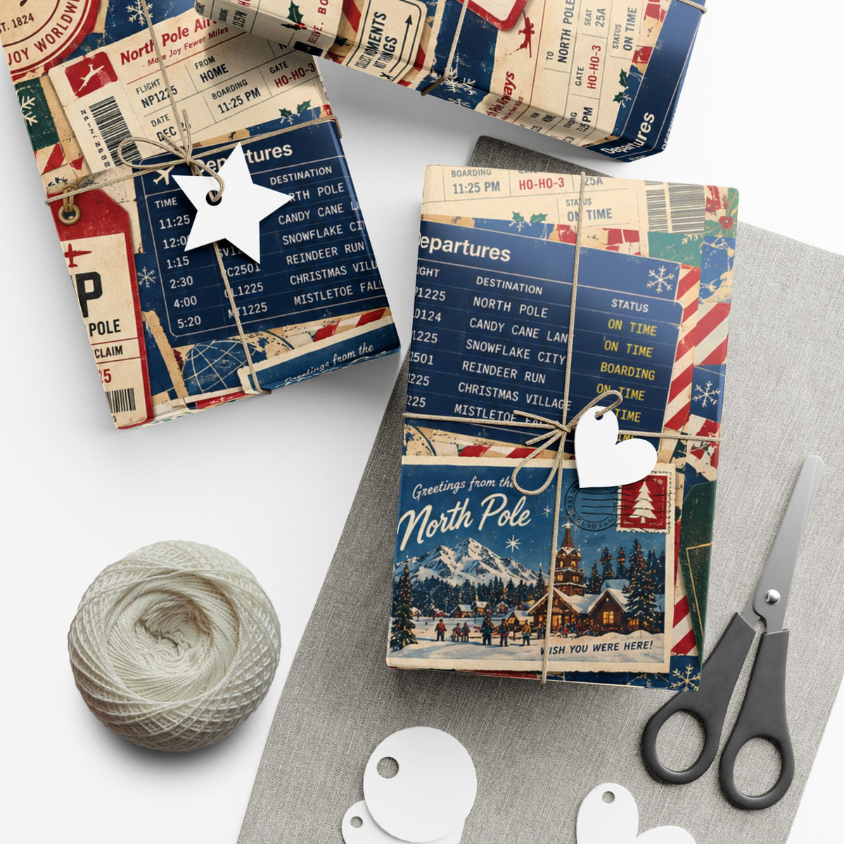 Airmail Vintage Travel Gift Wrap Paper Roll — Retro Postage & Boarding Pass Pattern