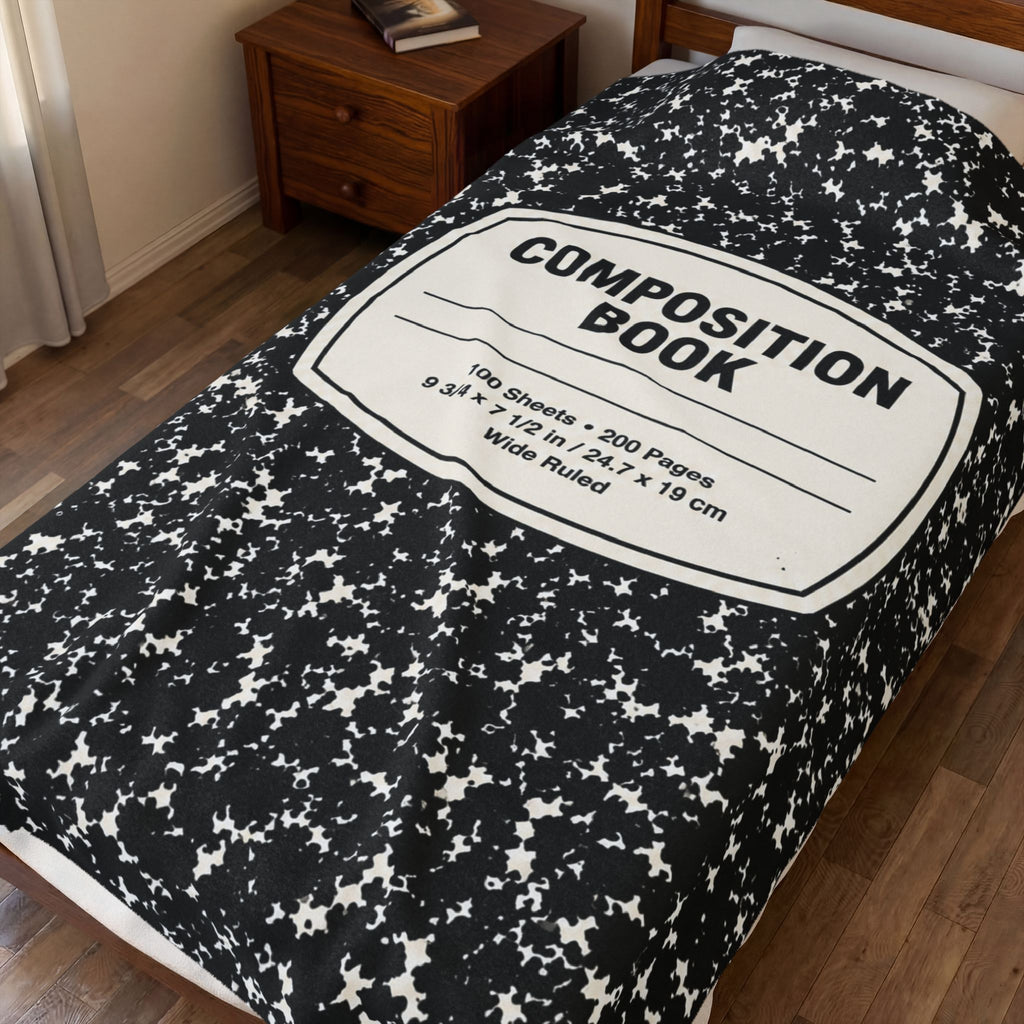 Composition Book Cover Velveteen Blanket | Black Marble Notebook Pattern