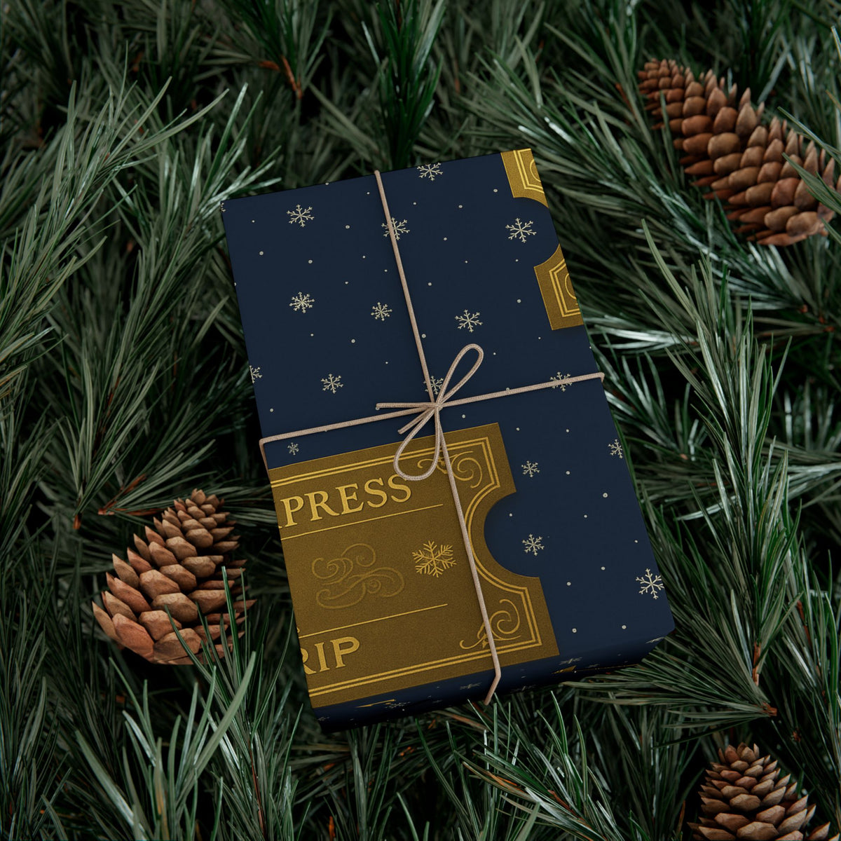 Christmas Golden Ticket Gift Wrap Papers - Polar Express Design for Holiday Parties, Movie Nights, DIY Gift Surprises. Navy Blue and Gold