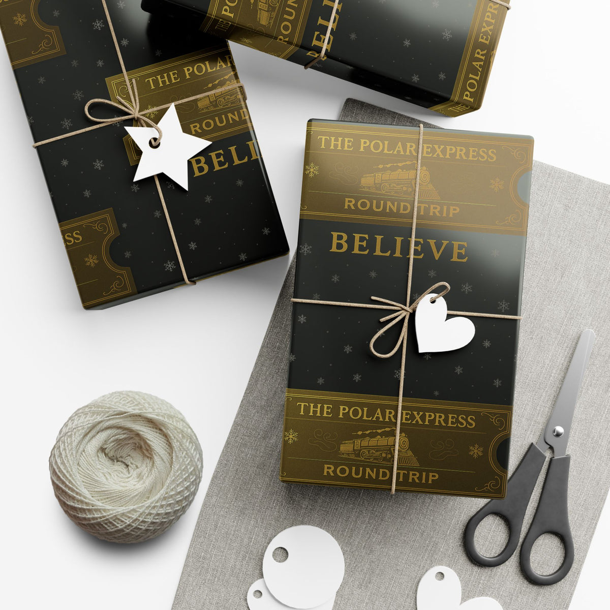 Christmas Golden Ticket Gift Wrap Papers - Polar Express Design for Holiday Parties, Movie Nights, DIY Gift Surprises. Black and Gold