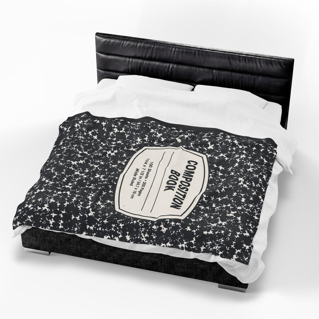 Composition Book Cover Velveteen Blanket | Black Marble Notebook Pattern