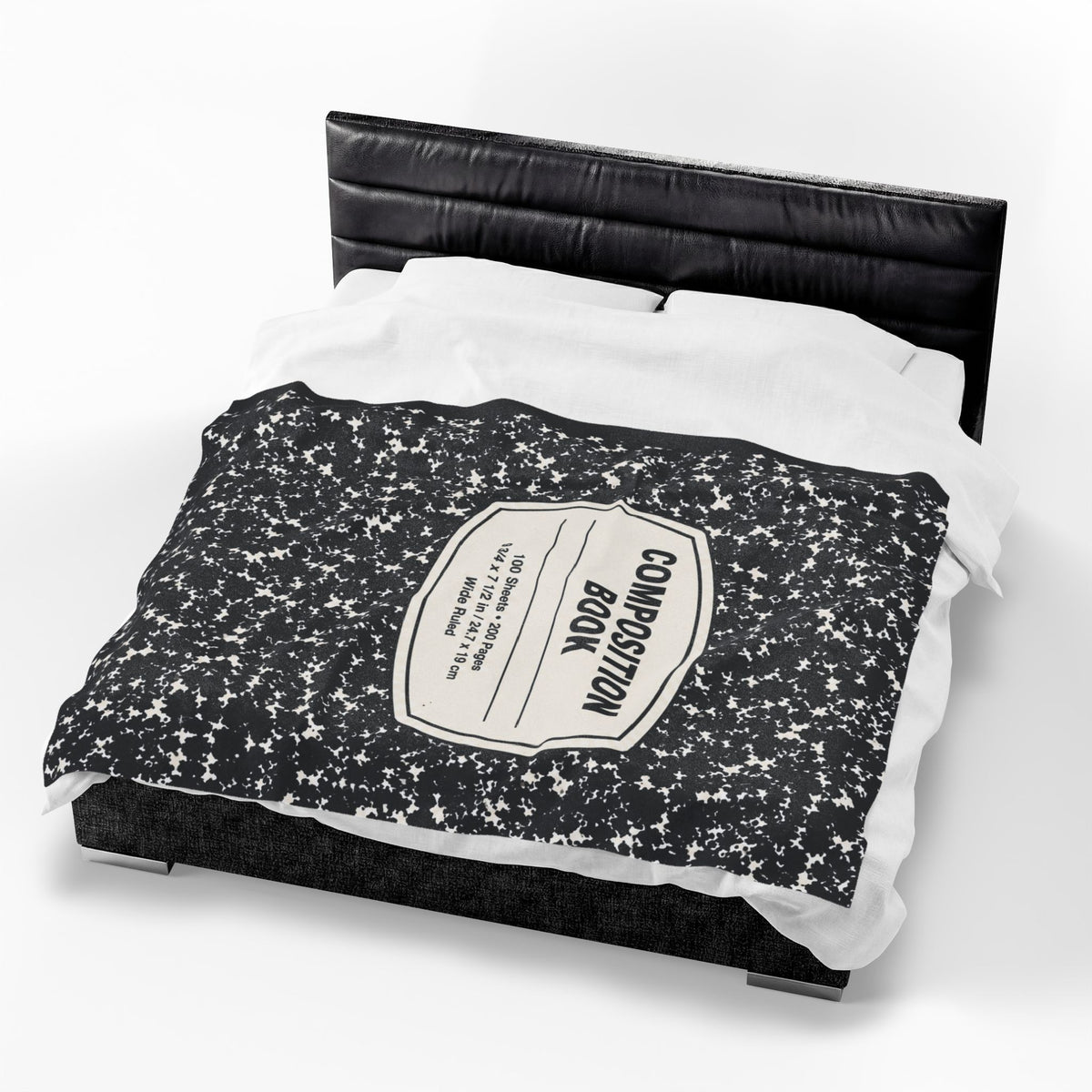 Composition Book Cover Velveteen Blanket | Black Marble Notebook Pattern