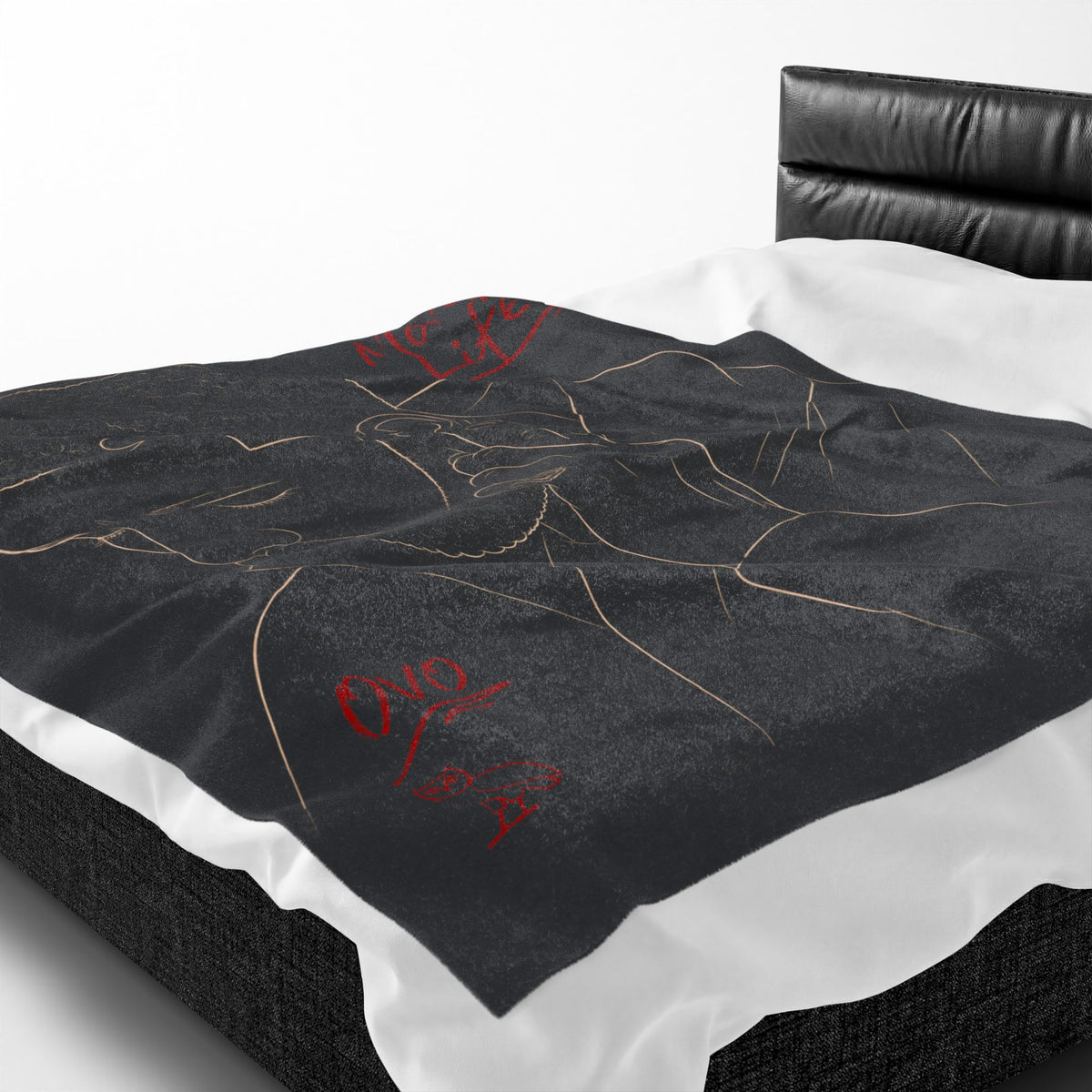 Drake Minimal Line Art Portrait with Red Script Velveteen Plush Blanket