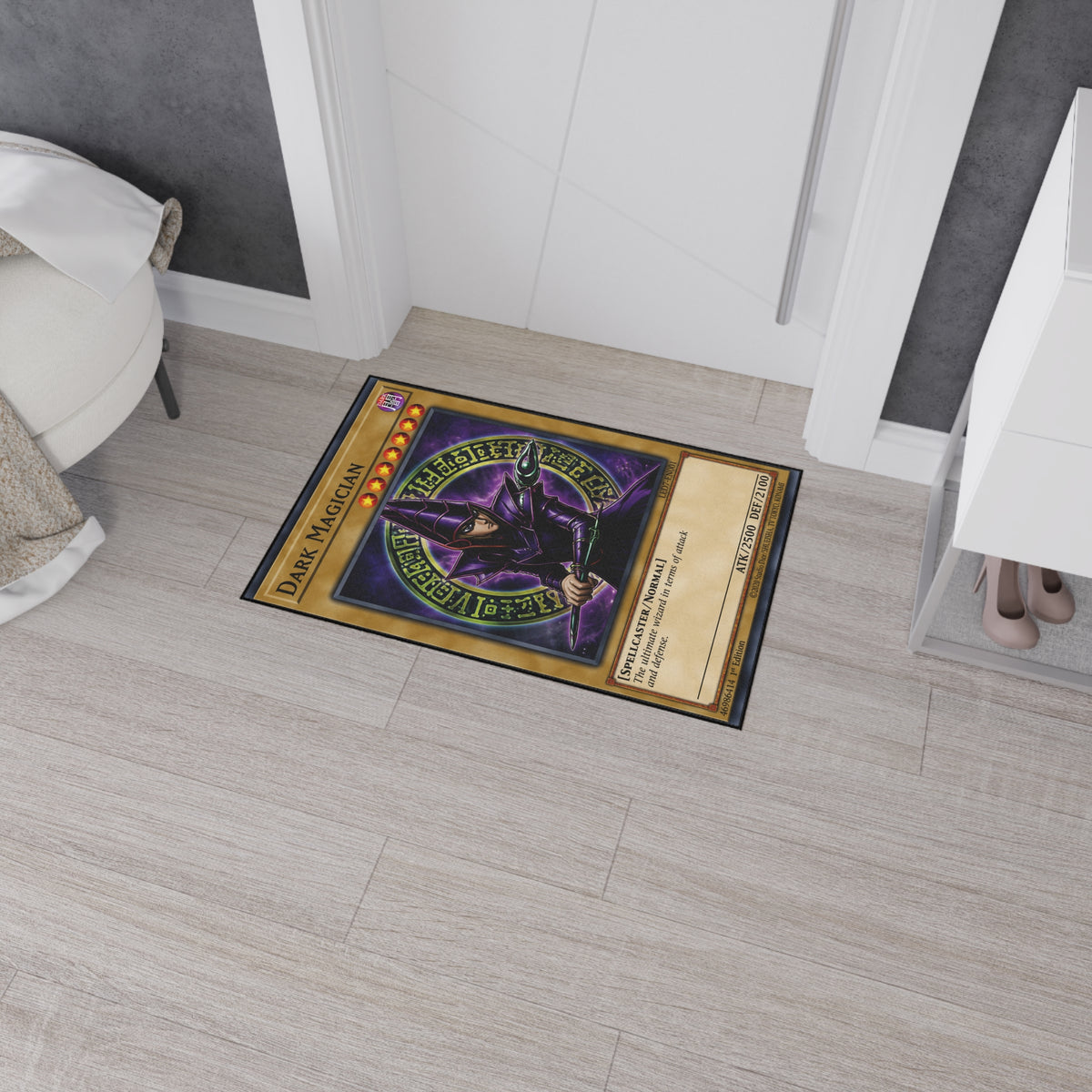 Dark Magician trading card floor mat | game room playmat, anime card art