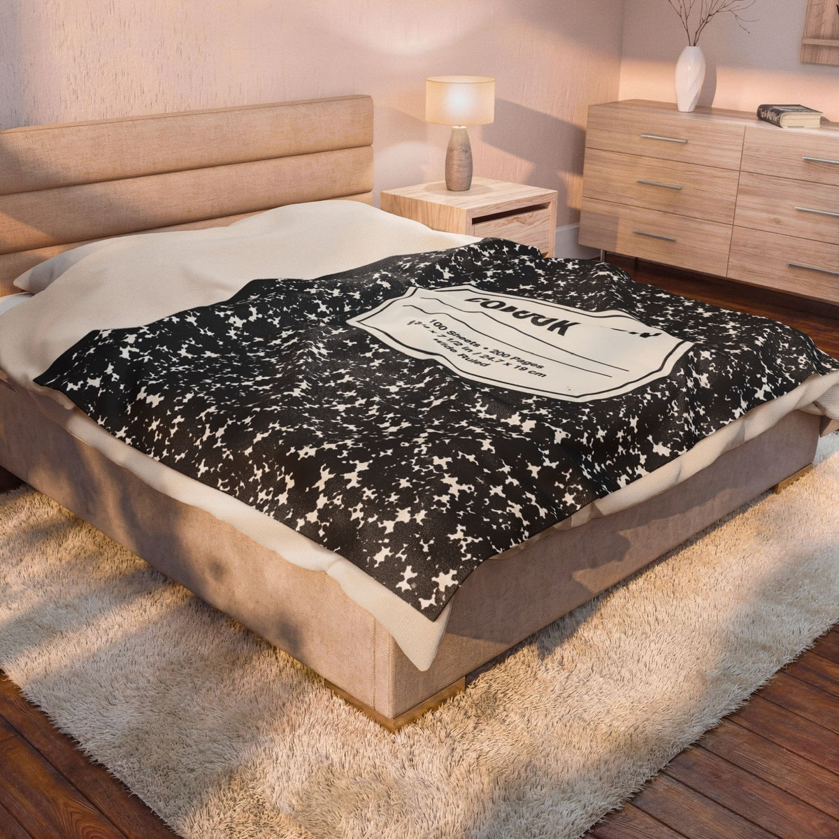 Composition Book Cover Velveteen Blanket | Black Marble Notebook Pattern
