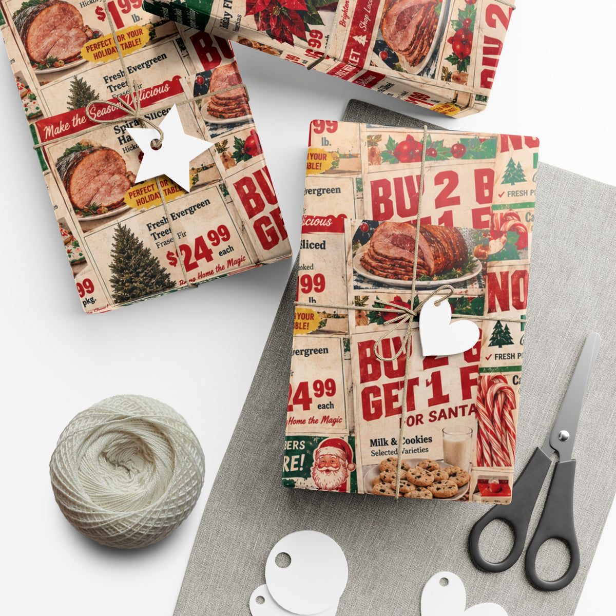 North Pole Market Christmas Wrapping Paper – Retro Grocery Circular Holiday Gift Wrap