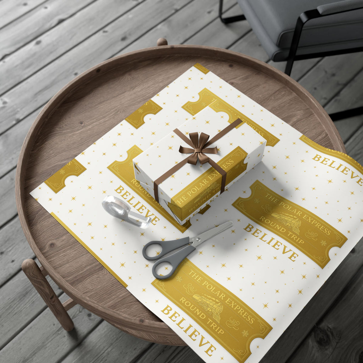 Christmas Golden Ticket Gift Wrap Papers - Polar Express Design for Holiday Parties, Movie Nights, DIY Gift Surprises. White and Gold