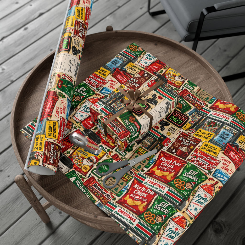 Christmas Convenience Store Wrapping Paper – Retro Holiday Snacks & Corner Store Gift Wrap