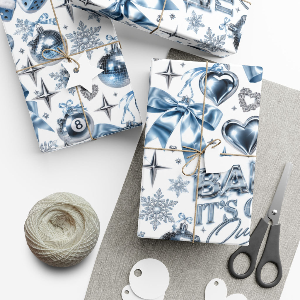 Baby It’s Cold Y2K Christmas Wrapping Paper – Icy Blue & Chrome Holiday Gift Wrap