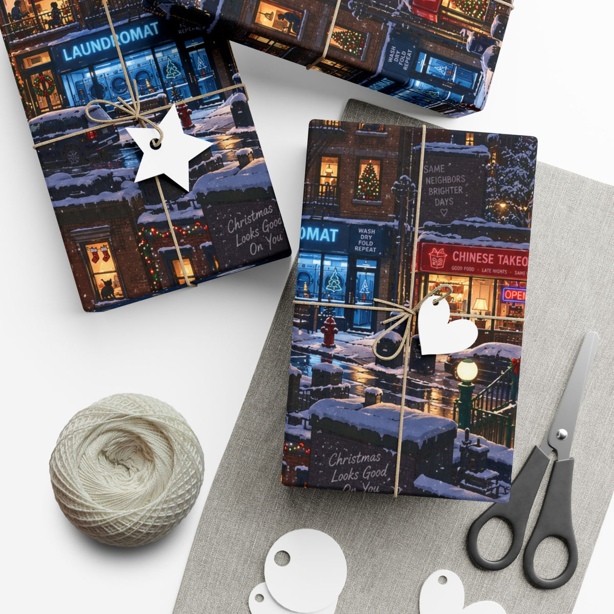Christmas After Dark Wrapping Paper – Snowy City Christmas Eve Holiday Gift Wrap