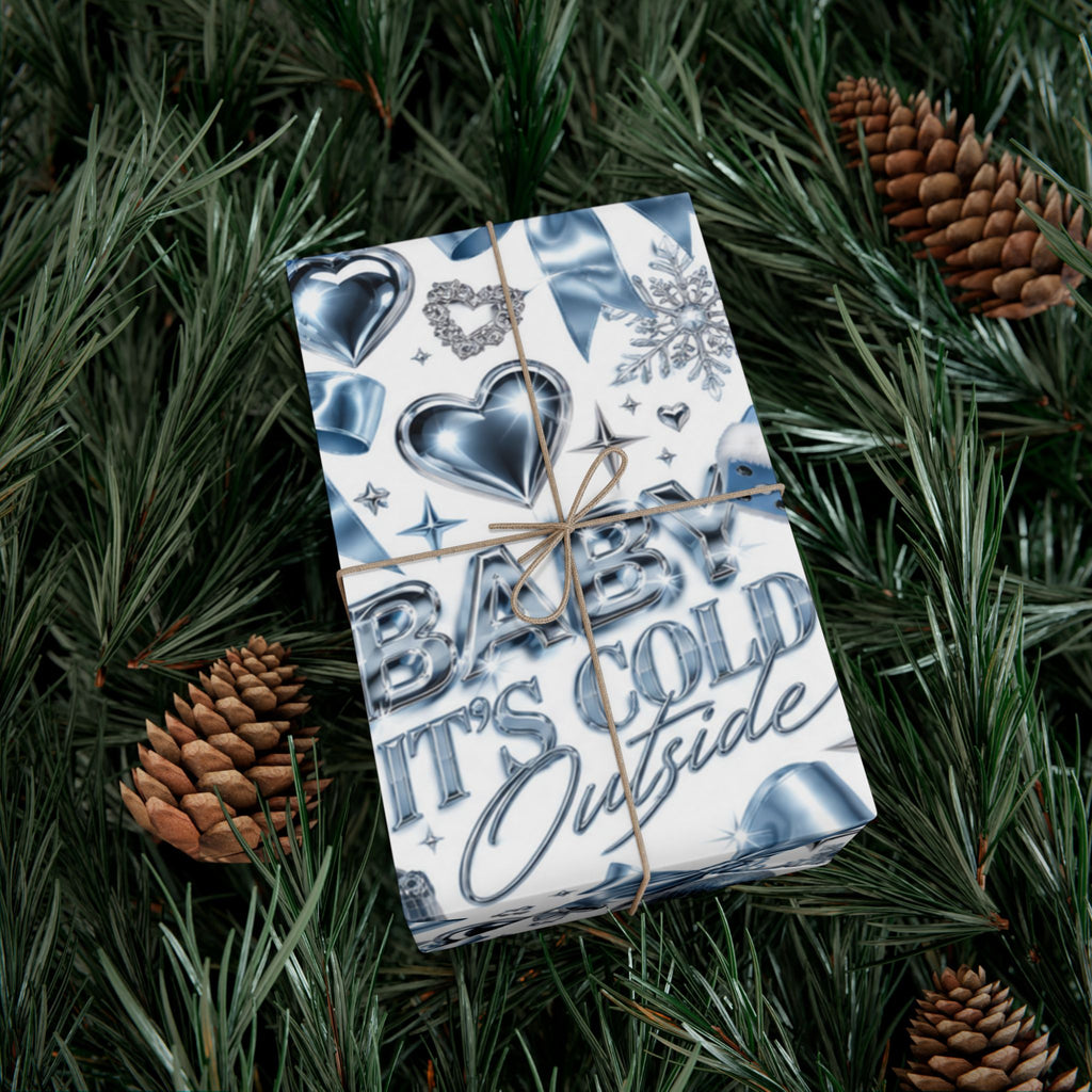 Baby It’s Cold Y2K Christmas Wrapping Paper – Icy Blue & Chrome Holiday Gift Wrap