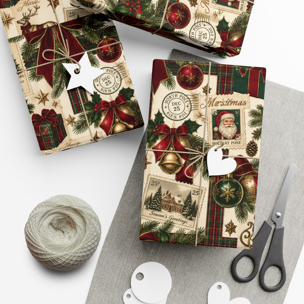 Christmas at the Estate Vintage Holiday Wrapping Paper – Tartan Plaid & Traditional Christmas Gift Wrap