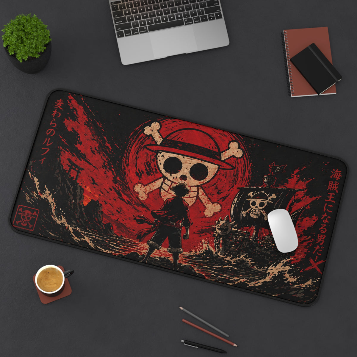 One Piece Inspired Pirate Skull Silhouette Desk Mat | Anime Pirate Flag Mousepad