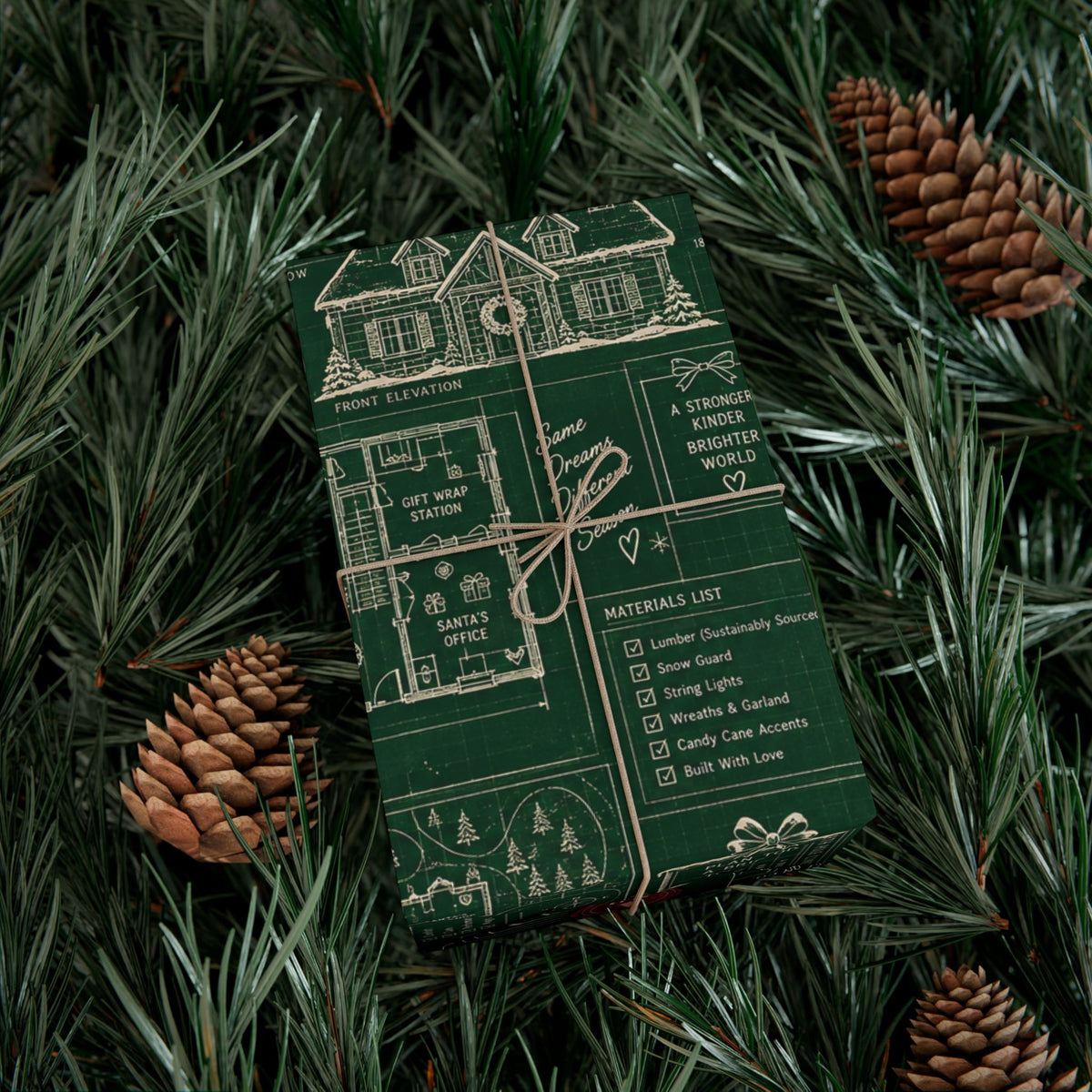 Christmas Blueprint Wrapping Paper – North Pole Architectural Plans Holiday Gift Wrap