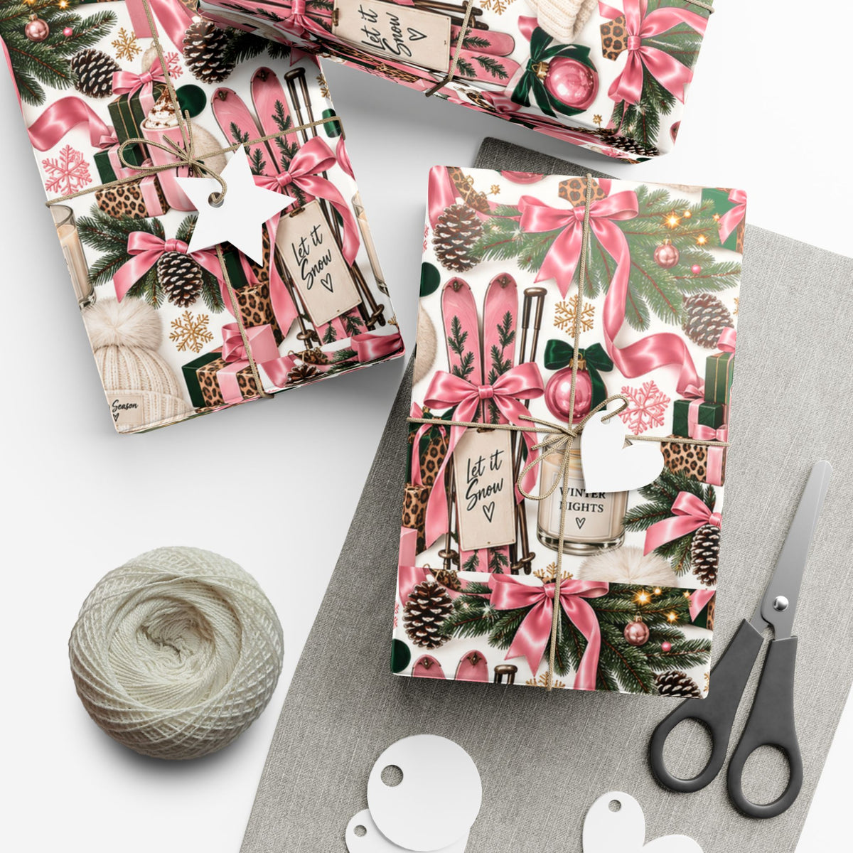 Cozy Season Christmas Wrapping Paper – Pink, Leopard & Emerald Winter Gift Wrap