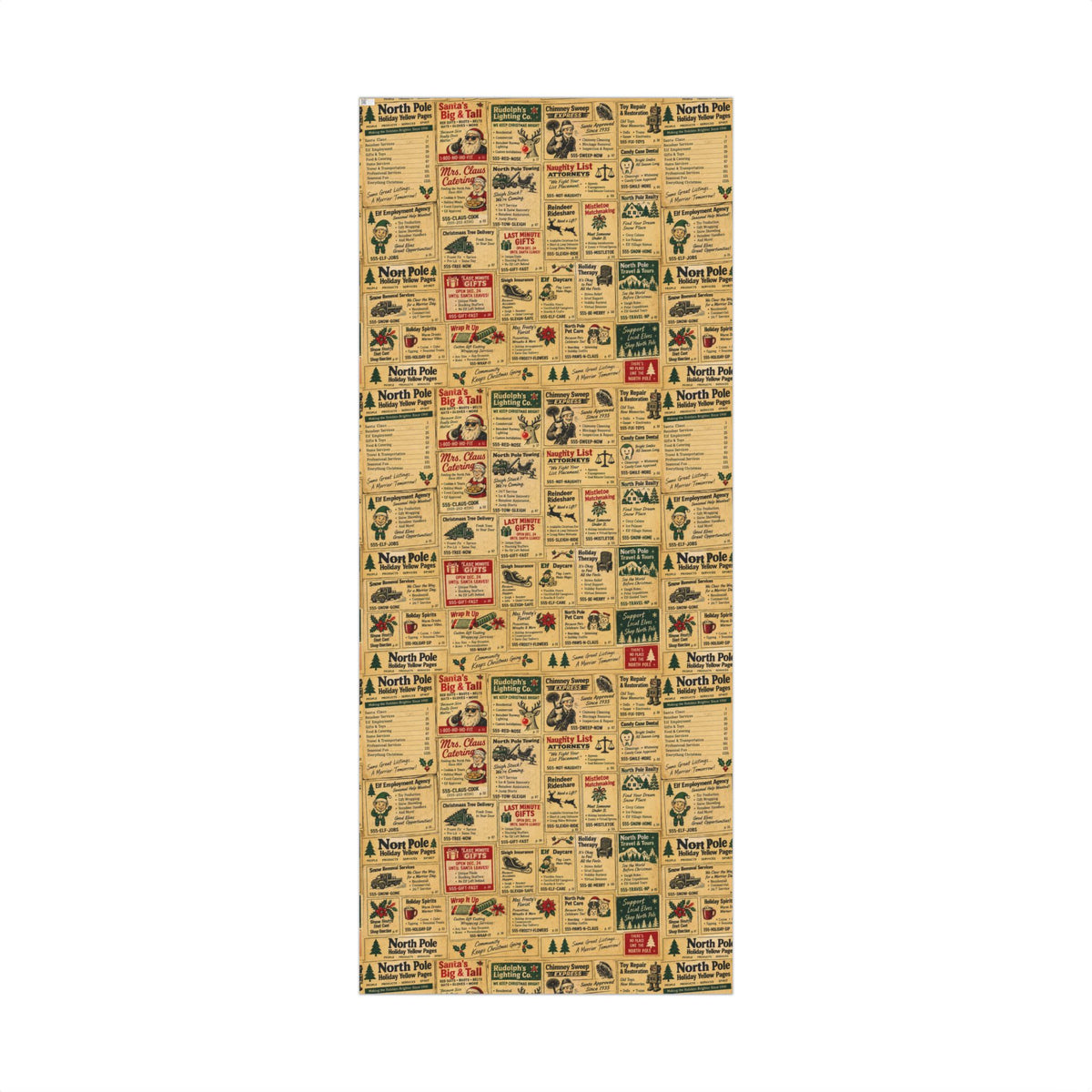 Holiday Yellow Pages Christmas Wrapping Paper – Retro North Pole Directory Gift Wrap