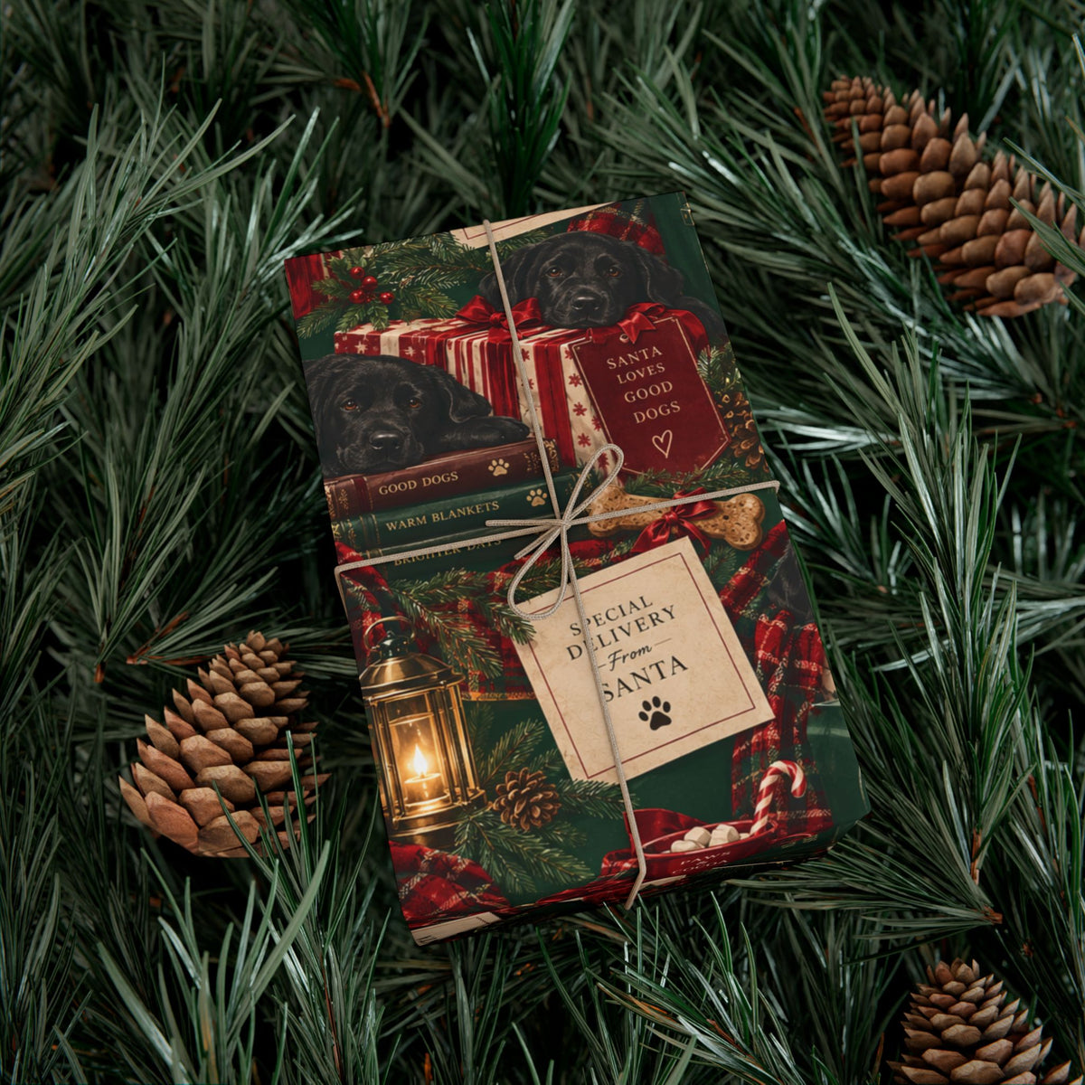 Santa Loves Good Dogs Christmas Wrapping Paper – Cozy Holiday Puppy Gift Wrap