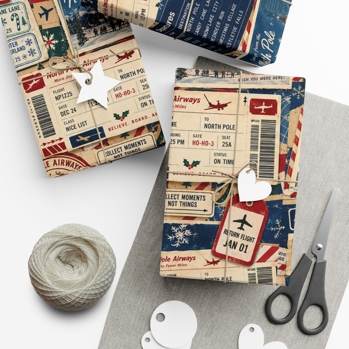 Airmail Vintage Travel Gift Wrap Paper Roll — Retro Postage & Boarding Pass Pattern
