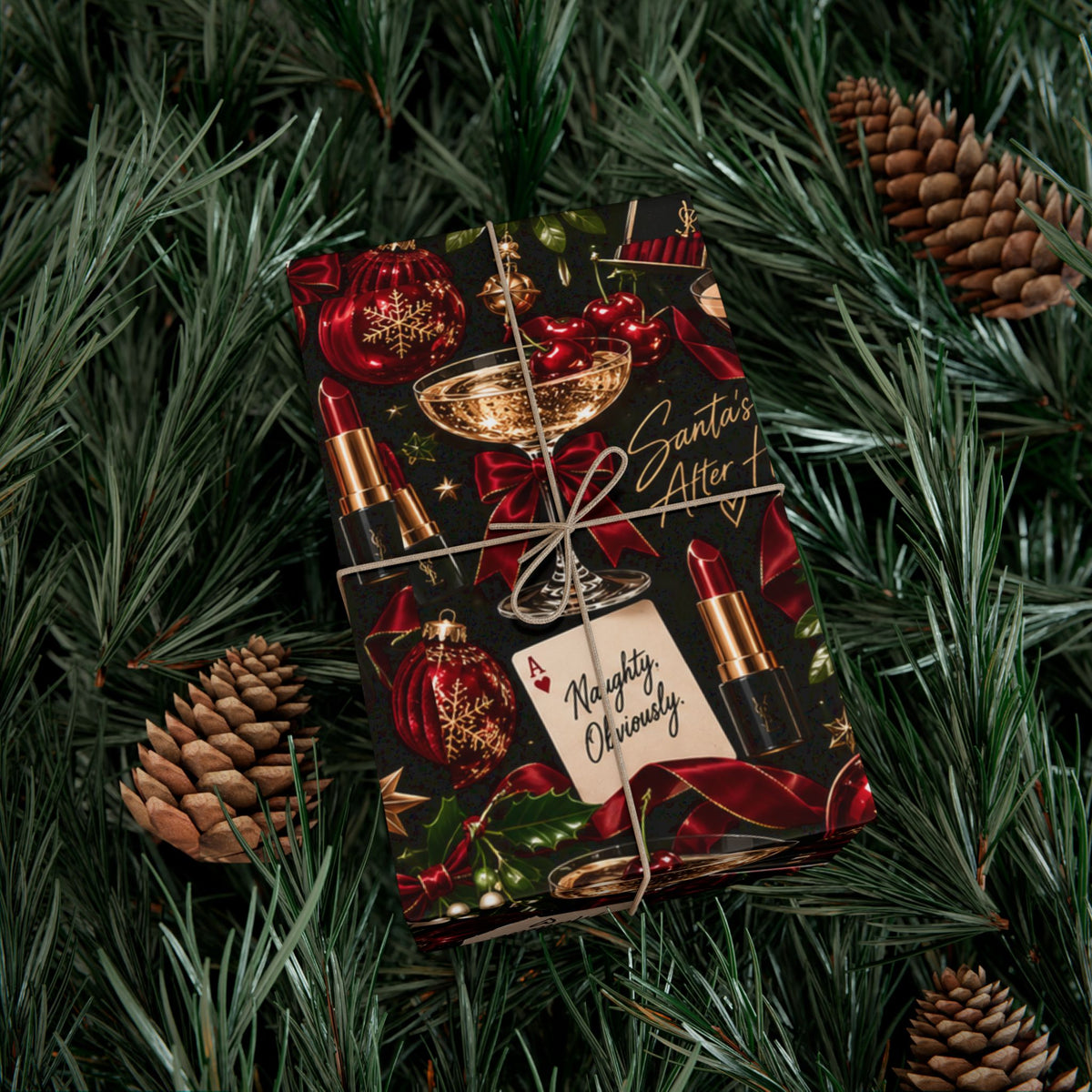 Santa’s After Hours Christmas Wrapping Paper – Naughty Cocktail & Luxury Holiday Gift Wrap