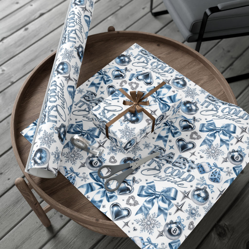 Baby It’s Cold Y2K Christmas Wrapping Paper – Icy Blue & Chrome Holiday Gift Wrap