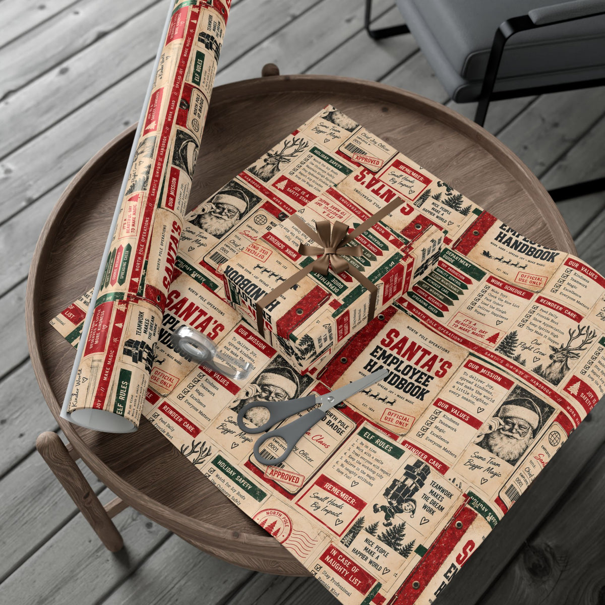 Santa’s Employee Handbook Christmas Wrapping Paper – Funny North Pole Office Holiday Gift Wrap