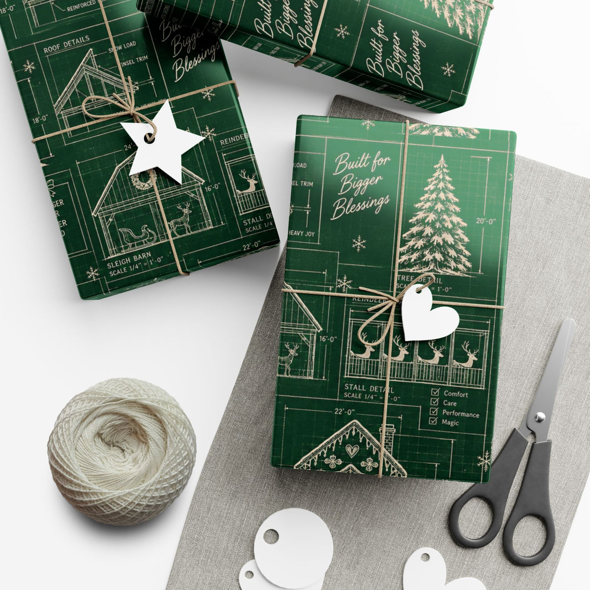 Christmas Blueprint Wrapping Paper – North Pole Architectural Plans Holiday Gift Wrap