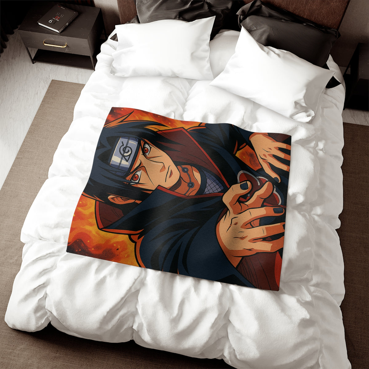 Anime Akatsuki Sasuke Sweatshirt Blanket | Anime Fire Scene