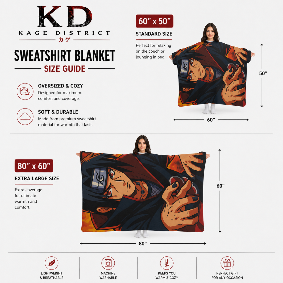 Kage District Newspaper Style Anime Ninja Sweatshirt Blanket | Manga Graphic Throw Blanket