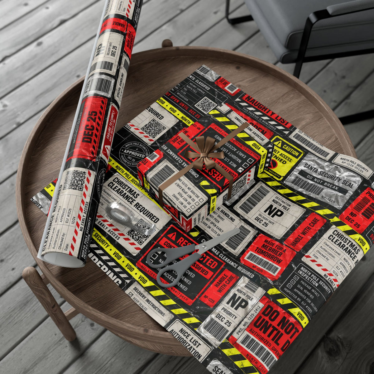 Do Not Open Until Christmas Wrapping Paper – North Pole Security Warning Gift Wrap