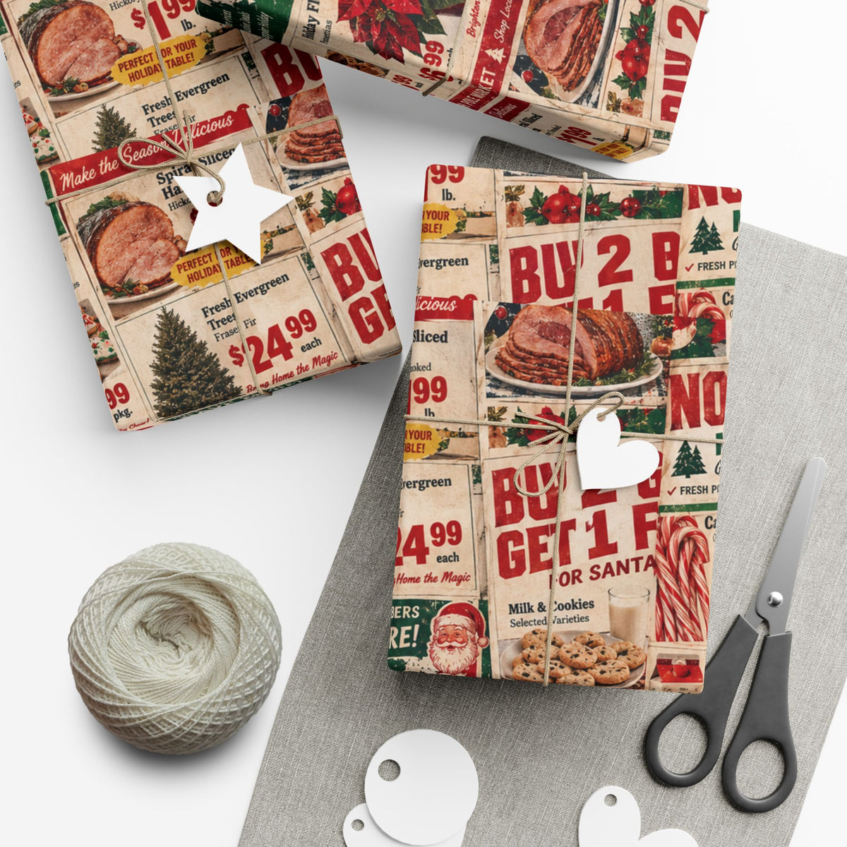 North Pole Market Christmas Wrapping Paper – Retro Grocery Circular Holiday Gift Wrap