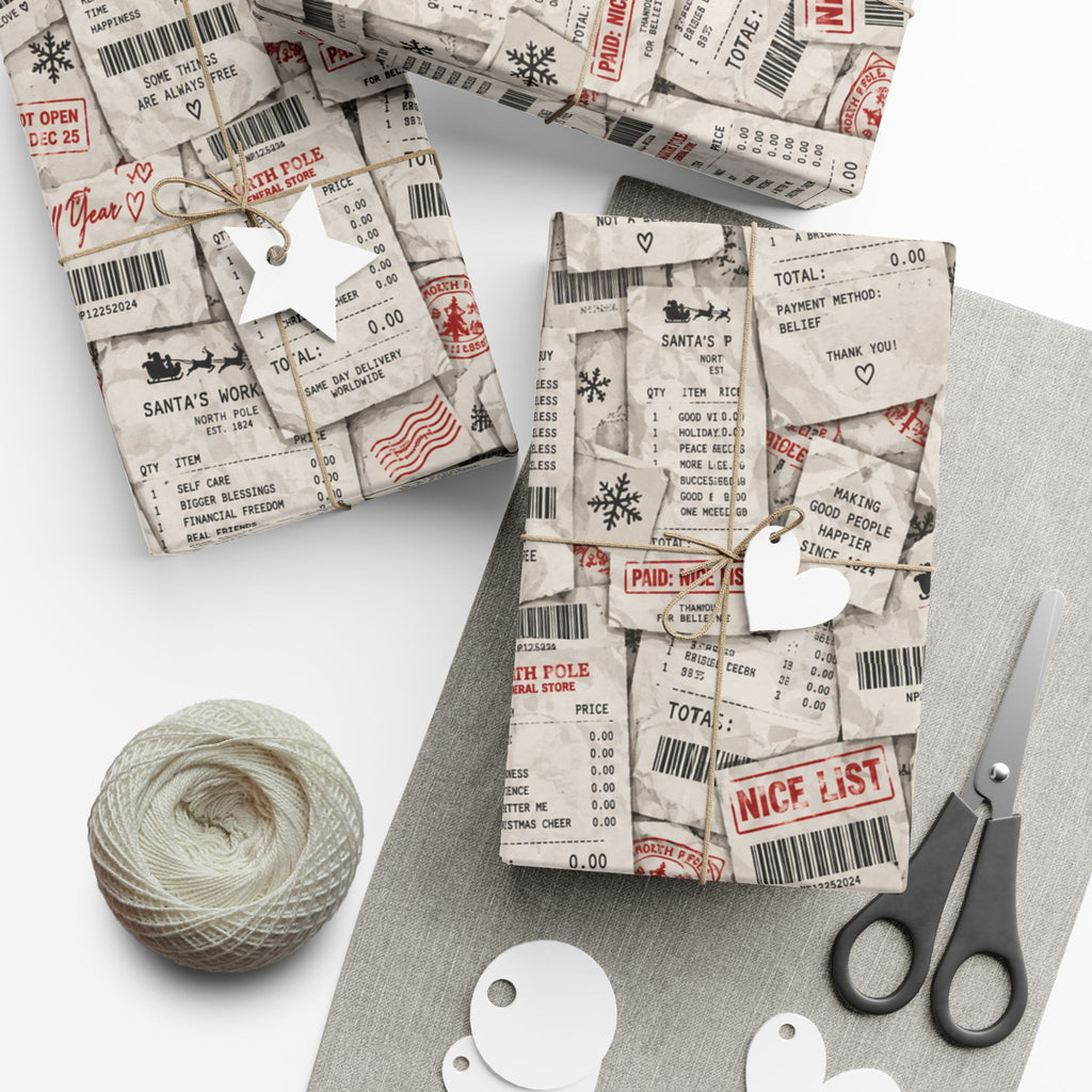 Receipt From Santa Christmas Wrapping Paper – Funny North Pole Receipt Holiday Gift Wrap