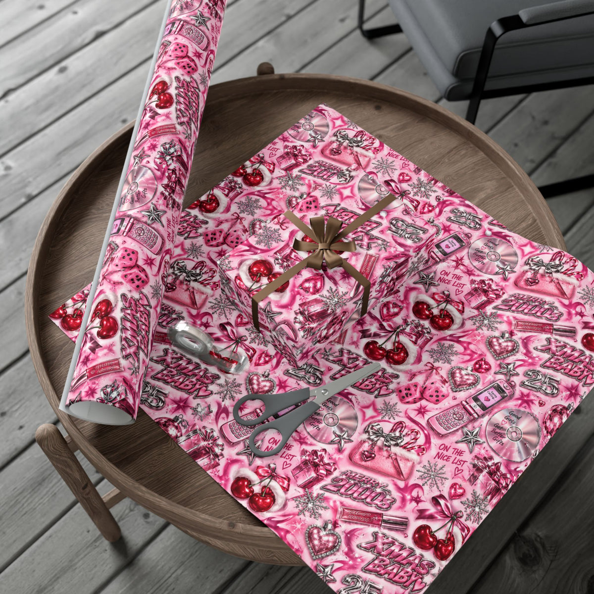 Xmas Baby Y2K Christmas Wrapping Paper – Pink Chrome 2000s Holiday Gift Wrap