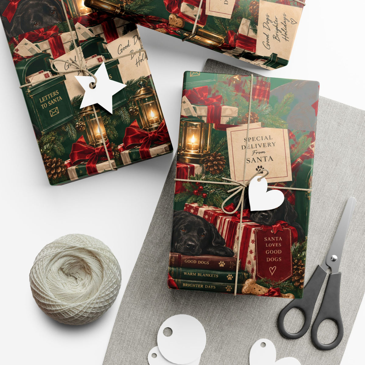 Santa Loves Good Dogs Christmas Wrapping Paper – Cozy Holiday Puppy Gift Wrap