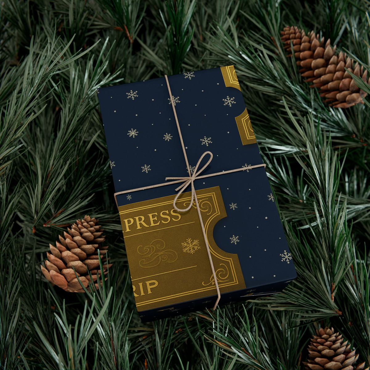 Christmas Golden Ticket Gift Wrap Papers - Polar Express Design for Holiday Parties, Movie Nights, DIY Gift Surprises. Navy Blue and Gold