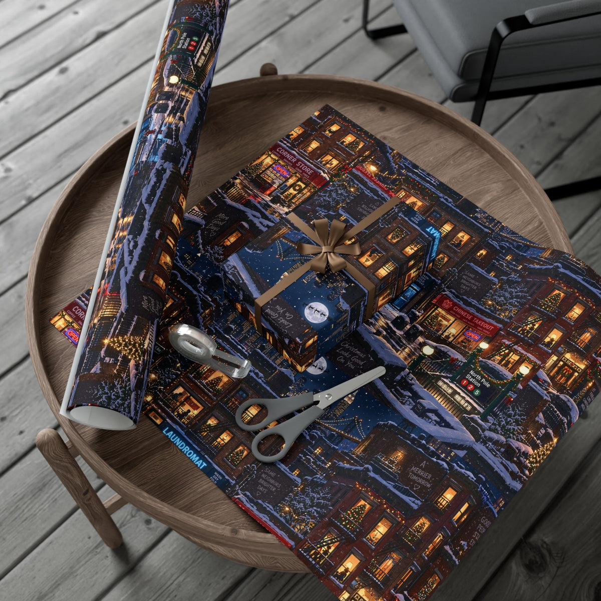 Christmas After Dark Wrapping Paper – Snowy City Christmas Eve Holiday Gift Wrap