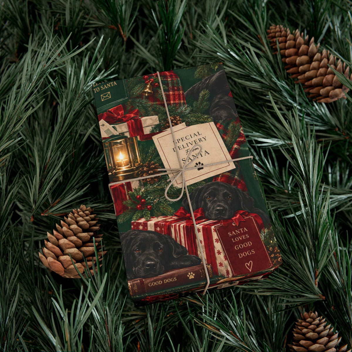 Santa Loves Good Dogs Christmas Wrapping Paper – Cozy Holiday Puppy Gift Wrap