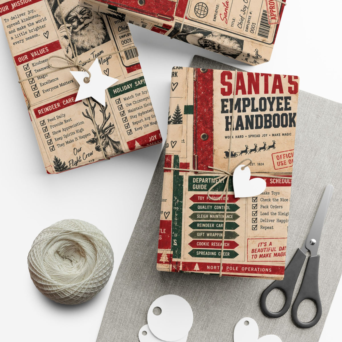Santa’s Employee Handbook Christmas Wrapping Paper – Funny North Pole Office Holiday Gift Wrap