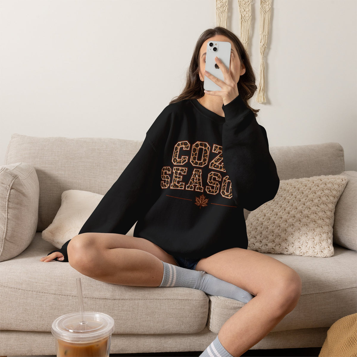 Cozy Season Sweatshirt — Leopard Print "Cozy Season" Fall Crewneck