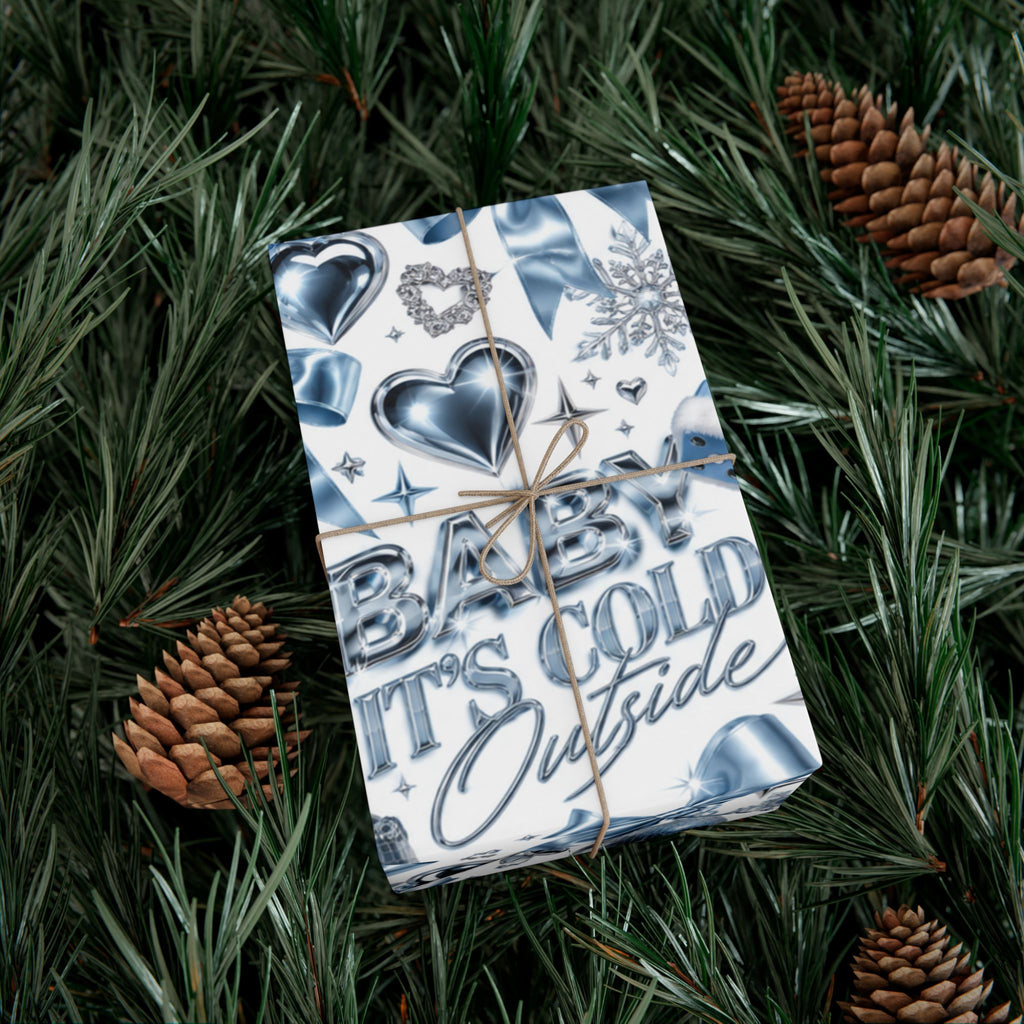 Baby It’s Cold Y2K Christmas Wrapping Paper – Icy Blue & Chrome Holiday Gift Wrap