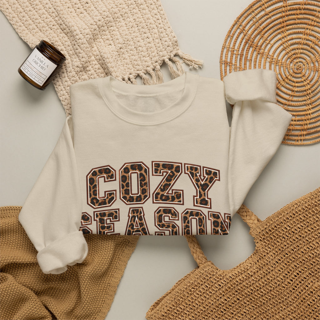 Cozy Season Sweatshirt — Leopard Print "Cozy Season" Fall Crewneck