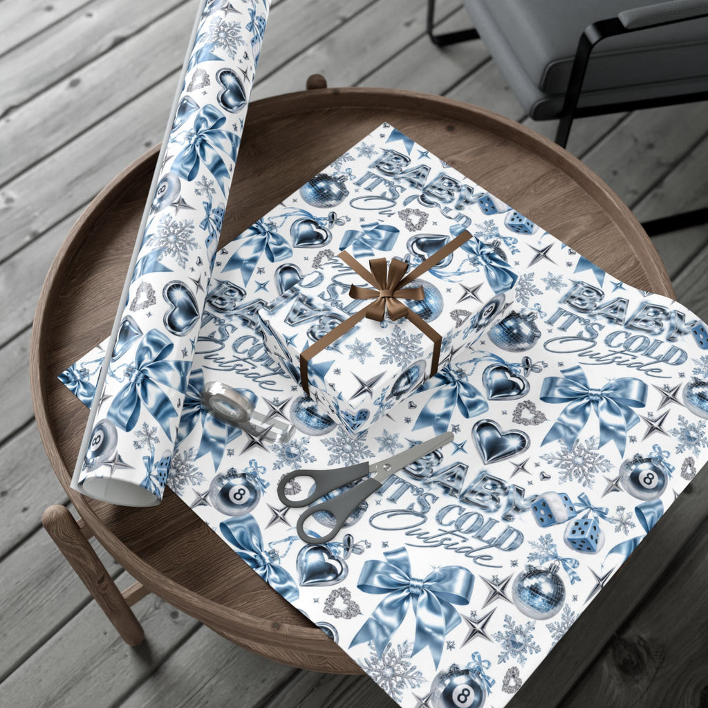 Baby It’s Cold Y2K Christmas Wrapping Paper – Icy Blue & Chrome Holiday Gift Wrap