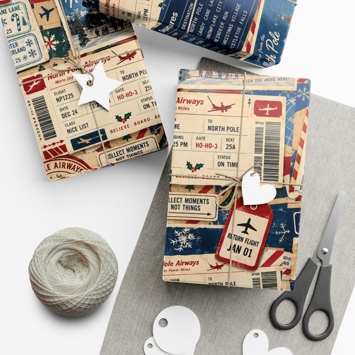 Airmail Vintage Travel Gift Wrap Paper Roll — Retro Postage & Boarding Pass Pattern